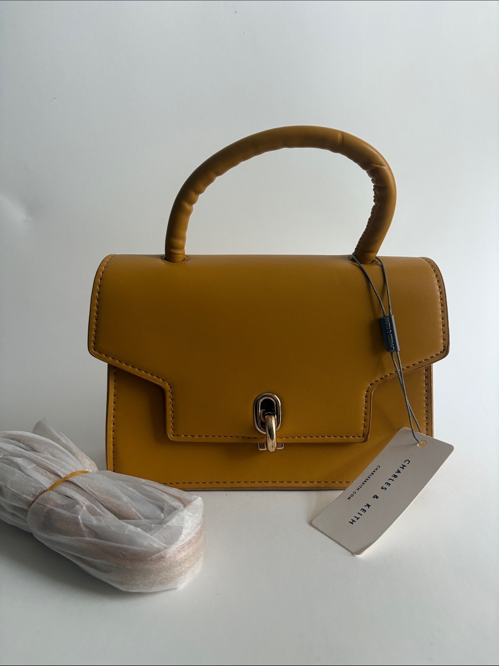 Charles & Keith Mustard Yellow Mini Top-Handle Bag